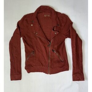 Ruff Hewn Small Burgundy Cardigan Sweater Pockets Offset Snaps Zipper Front